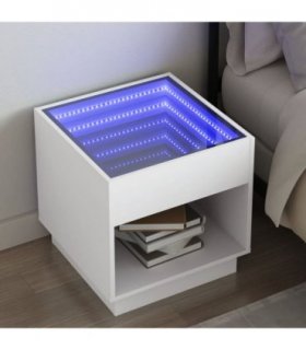 vidaXL Bedside Table with Infinity LED White 50x50x50 cm — Size: 50 x 50 x 50 cm