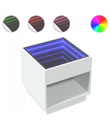 vidaXL Bedside Table with Infinity LED White 50x50x50 cm — Size: 50 x 50 x 50 cm