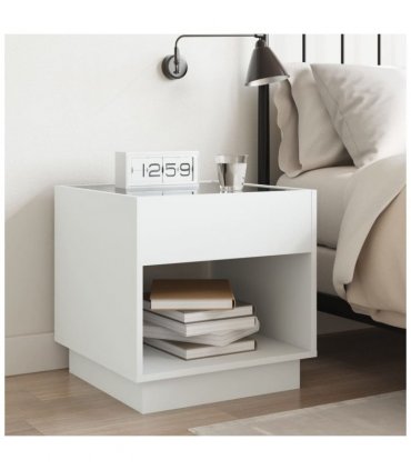 vidaXL Bedside Table with Infinity LED White 50x50x50 cm — Size: 50 x 50 x 50 cm