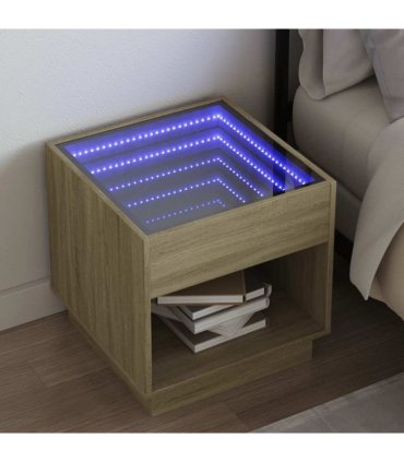 vidaXL Bedside Table with Infinity LED Sonoma Oak 50x50x50 cm — Size: 50 x 50 x 50 cm