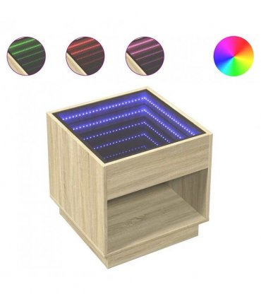vidaXL Bedside Table with Infinity LED Sonoma Oak 50x50x50 cm — Size: 50 x 50 x 50 cm