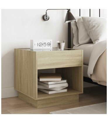 vidaXL Bedside Table with Infinity LED Sonoma Oak 50x50x50 cm — Size: 50 x 50 x 50 cm
