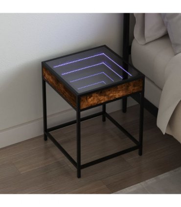 vidaXL Bedside Table with Infinity LED Smoked Oak 40x40x51 cm
