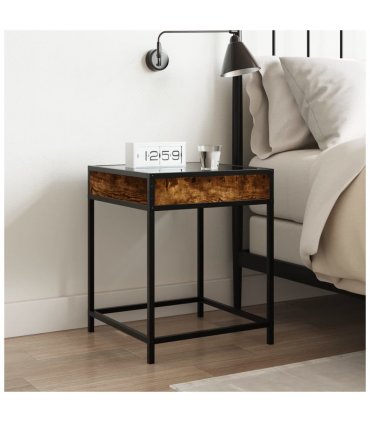 vidaXL Bedside Table with Infinity LED Smoked Oak 40x40x51 cm