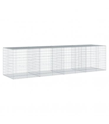 vidaXL Gabion Basket with Cover 400x100x100 cm Galvanised Iron — Size: 400 x 100 x 100 cm