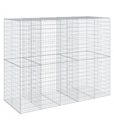 vidaXL Gabion Basket with Cover 250x100x200 cm Galvanised Iron — Size: 250 x 100 x 200 cm