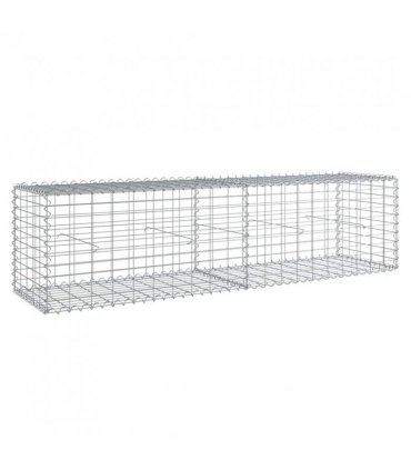 vidaXL Gabion Basket with Cover 200x50x50 cm Galvanised Iron — Size: 200 x 50 x 50 cm