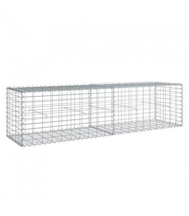 vidaXL Gabion Basket with Cover 200x50x50 cm Galvanised Iron — Size: 200 x 50 x 50 cm