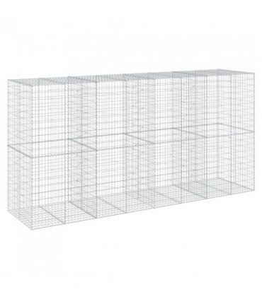 vidaXL Gabion Basket with Cover 400x100x200 cm Galvanised Iron — Size: 400 x 100 x 200 cm