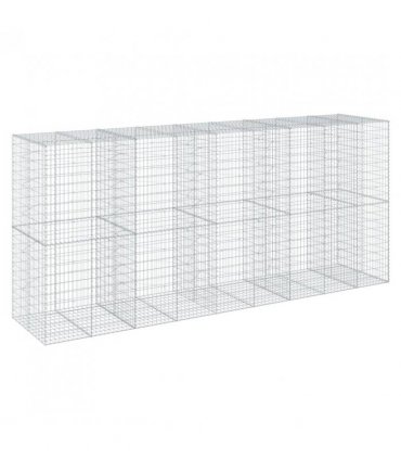 vidaXL Gabion Basket with Cover 450x100x200 cm Galvanised Iron — Size: 450 x 100 x 200 cm