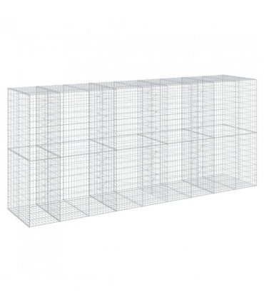 vidaXL Gabion Basket with Cover 450x100x200 cm Galvanised Iron — Size: 450 x 100 x 200 cm