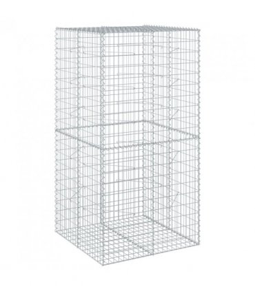 vidaXL Gabion Basket with Cover 100x100x200 cm Galvanised Iron — Size: 100 x 100 x 200 cm