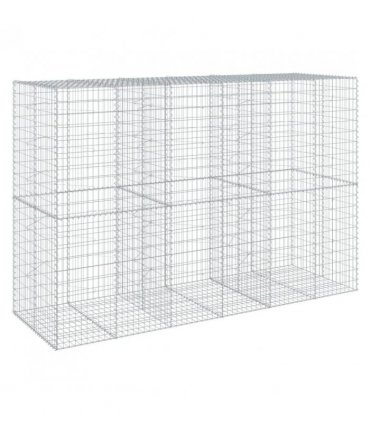 vidaXL Gabion Basket with Cover 300x100x200 cm Galvanised Iron — Size: 300 x 100 x 200 cm