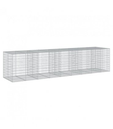vidaXL Gabion Basket with Cover 450x100x100 cm Galvanised Iron — Size: 450 x 100 x 100 cm