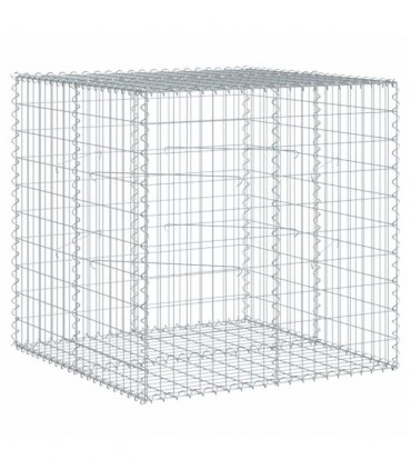 vidaXL Gabion Basket with Cover 100x100x100 cm Galvanised Iron — Size: 100 x 100 x 100 cm