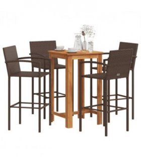 vidaXL Garden Bar Set | Brown | Solid acacia wood | Compact | Footrest