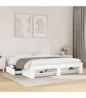vidaXL Bed Frame without Mattress White 180x200 cm Super King Engineered Wood — Size: 180 x 200 cm