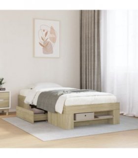 vidaXL Bed Frame without Mattress Sonoma Oak 75x190 cm Small Single Engineered Wood — Size: 75 x 190 cm — V0672120049