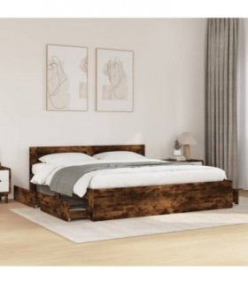 vidaXL Bed Frame with Headboard without Mattress Smoked Oak 200x200 cm — Size: 200 x 200 cm