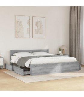 vidaXL Bed Frame with Headboard without Mattress Grey Sonoma 200x200 cm — Size: 200 x 200 cm
