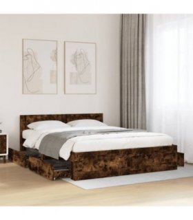 vidaXL Bed Frame with Headboard without Mattress Smoked Oak 160x200 cm — Size: 160 x 200 cm