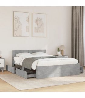 vidaXL Bed Frame with Headboard without Mattress Concrete Grey 120x190 cm Small Double — Size: 120 x 190 cm