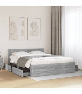 vidaXL Bed Frame with Headboard without Mattress Grey Sonoma 160x200 cm — Size: 160 x 200 cm