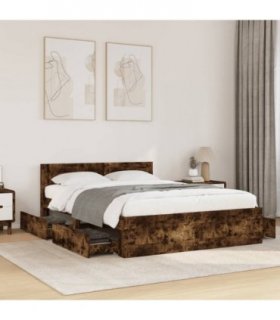 vidaXL Bed Frame with Headboard without Mattress Smoked Oak 140x200 cm — Size: 140 x 200 cm