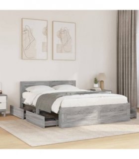 vidaXL Bed Frame with Headboard without Mattress Grey Sonoma 140x200 cm — Size: 140 x 200 cm