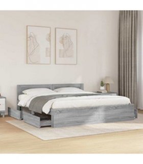 vidaXL Bed Frame with Headboard without Mattress Grey Sonoma 180x200 cm Super King — Size: 180 x 200 cm