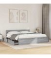 vidaXL Bed Frame with Headboard without Mattress Grey Sonoma 180x200 cm Super King — Size: 180 x 200 cm