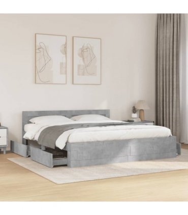 vidaXL Bed Frame with Headboard without Mattress Concrete Grey 180x200 cm Super King — Size: 180 x 200 cm