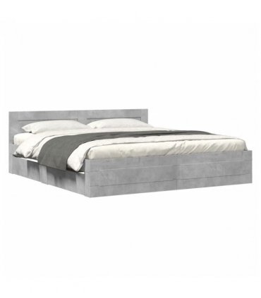 vidaXL Bed Frame with Headboard without Mattress Concrete Grey 180x200 cm Super King — Size: 180 x 200 cm