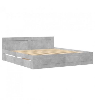 vidaXL Bed Frame with Headboard without Mattress Concrete Grey 180x200 cm Super King — Size: 180 x 200 cm