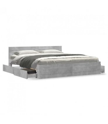 vidaXL Bed Frame with Headboard without Mattress Concrete Grey 180x200 cm Super King — Size: 180 x 200 cm
