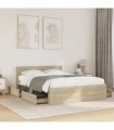 vidaXL Bed Frame with Headboard without Mattress Sonoma Oak 135x190 cm Double — Size: 135 x 190 cm