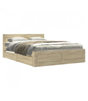 vidaXL Bed Frame with Headboard without Mattress Sonoma Oak 135x190 cm Double — Size: 135 x 190 cm