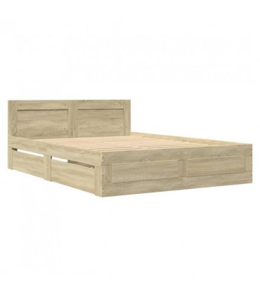 vidaXL Bed Frame with Headboard without Mattress Sonoma Oak 135x190 cm Double — Size: 135 x 190 cm