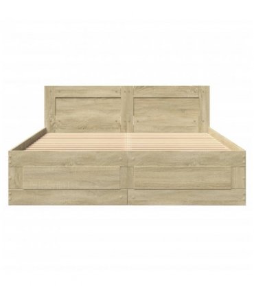 vidaXL Bed Frame with Headboard without Mattress Sonoma Oak 135x190 cm Double — Size: 135 x 190 cm