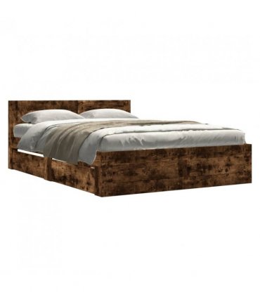 vidaXL Bed Frame with Headboard without Mattress Smoked Oak 120x190 cm Small Double — Size: 120 x 190 cm