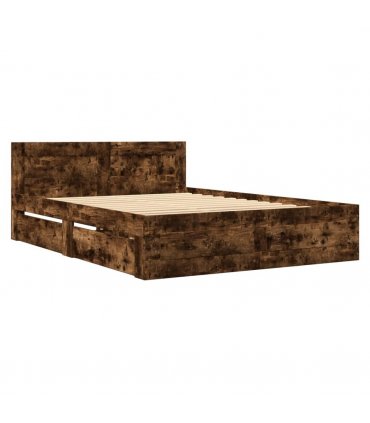 vidaXL Bed Frame with Headboard without Mattress Smoked Oak 120x190 cm Small Double — Size: 120 x 190 cm