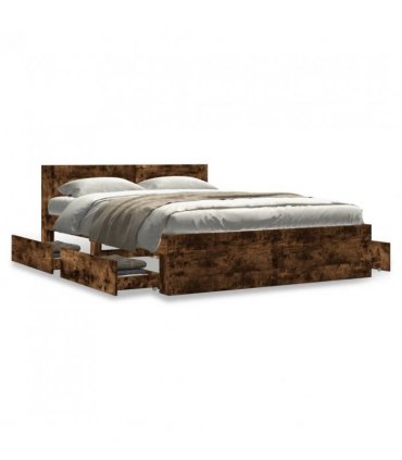 vidaXL Bed Frame with Headboard without Mattress Smoked Oak 120x190 cm Small Double — Size: 120 x 190 cm