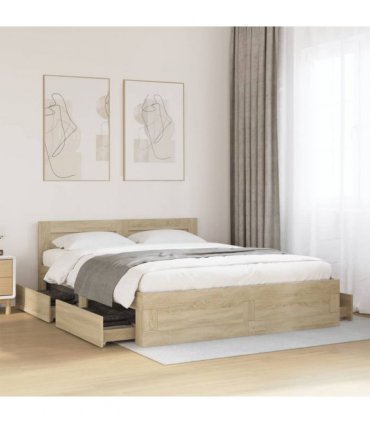 vidaXL Bed Frame with Headboard without Mattress Sonoma Oak 150x200 cm King Size — Size: 150 x 200 cm