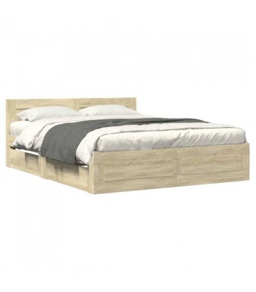 vidaXL Bed Frame with Headboard without Mattress Sonoma Oak 150x200 cm King Size — Size: 150 x 200 cm