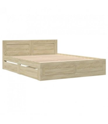 vidaXL Bed Frame with Headboard without Mattress Sonoma Oak 150x200 cm King Size — Size: 150 x 200 cm