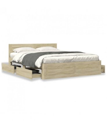 vidaXL Bed Frame with Headboard without Mattress Sonoma Oak 150x200 cm King Size — Size: 150 x 200 cm