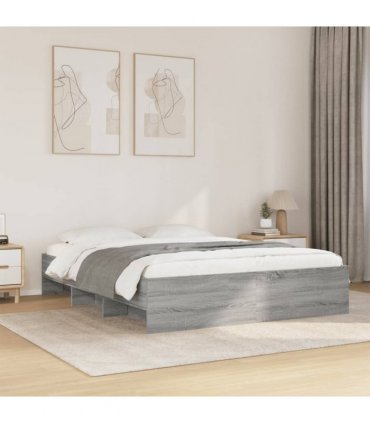 vidaXL Bed Frame | Grey Sonoma | Engineered wood, Plywood | Double | Bed Frame — Size: 160 x 200 cm