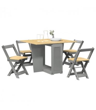 vidaXL 5 Piece Butterfly Dining Set Corona Foldable Grey Pinewood
