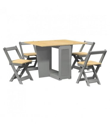vidaXL 5 Piece Butterfly Dining Set Corona Foldable Grey Pinewood