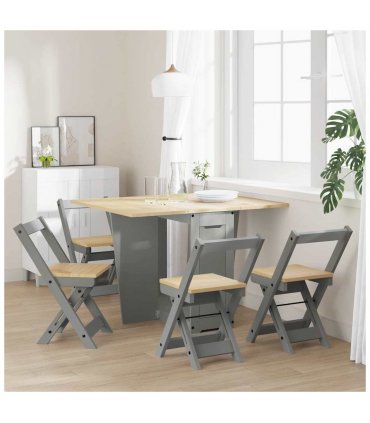 vidaXL 5 Piece Butterfly Dining Set Corona Foldable Grey Pinewood